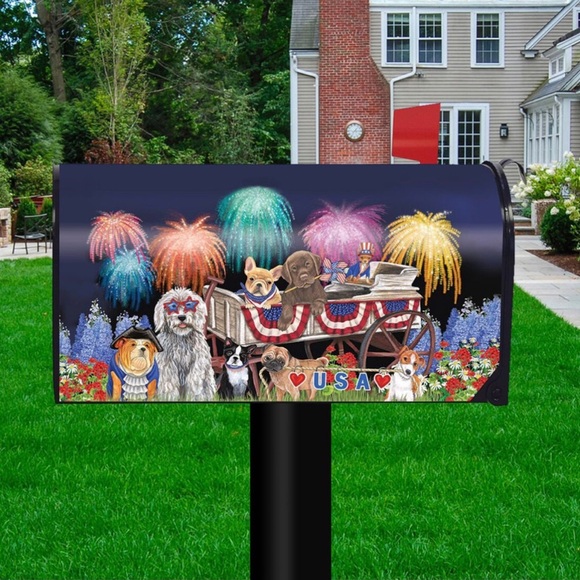 Briarwood Lane Patriotic Dog July 4th Fireworks Magnetic Mailbox Cover-Standard - Picture 2 of 7